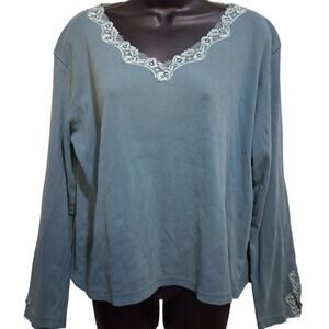 Vintage White Stag Shirt XL Y2K Baby Doll Tee Lace Trim Neck & Sleeve Accents